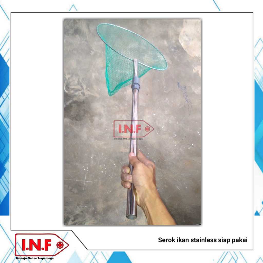 jaring serok ikan siap pakai bahan full stainless + gagang portable bisa dilepas + panjang 2 meter