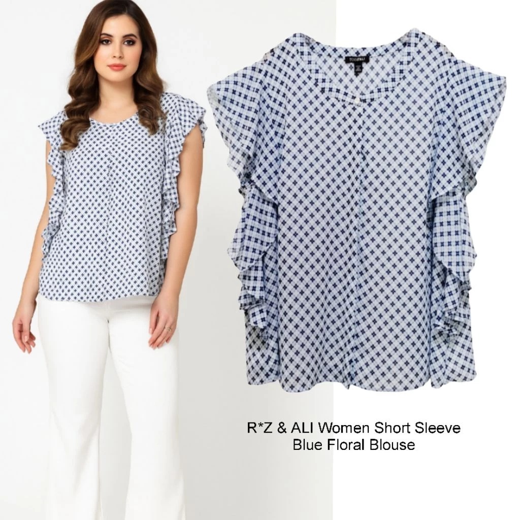 Atasan wanita termurah/Blouse roz&Ali blue motif
