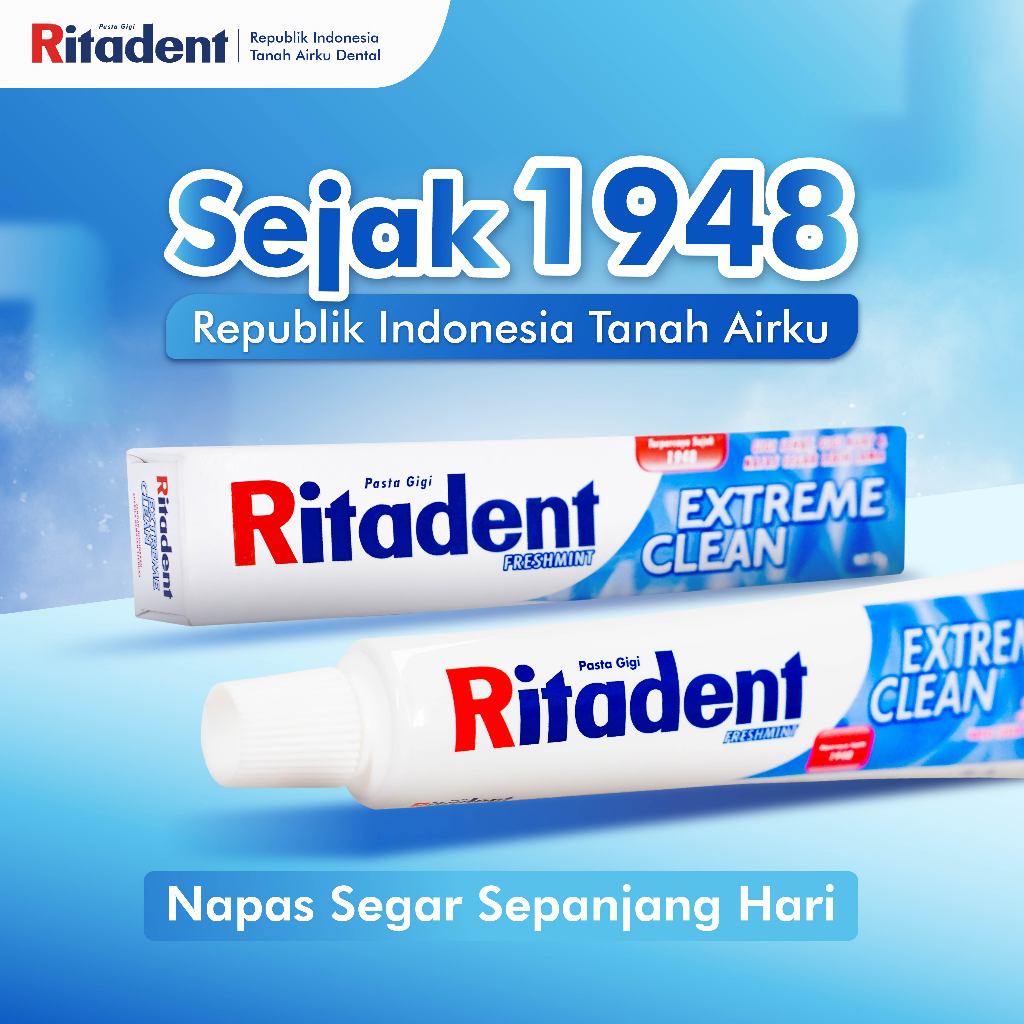 Ritadent Pasta gigi Extreme Clean 75gr - Gigi Putih/Bebas Sensitif/Bebas Karang Gigi/Pasta Gigi