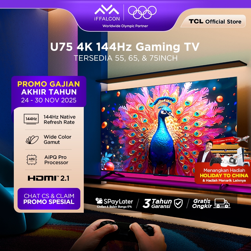 iFFALCON by TCL U75 NEW Series Google TV Smart Digital - Gaming TV - 144Hz Native Refresh Rate - 288
