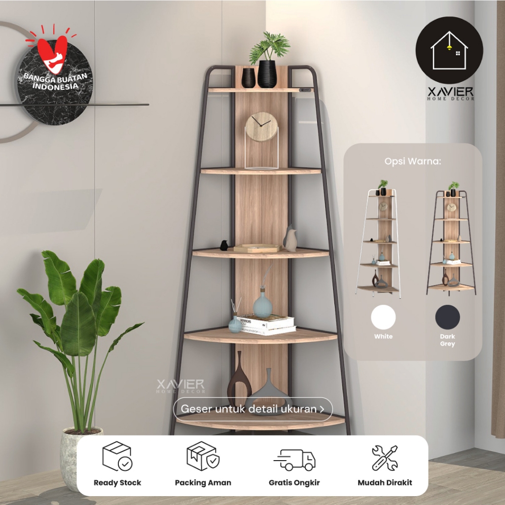 Xavier Home Decor - Rak Sudut Besi Multifungsi Minimalis / Rak Sudut Ruang Tamu COLLIN