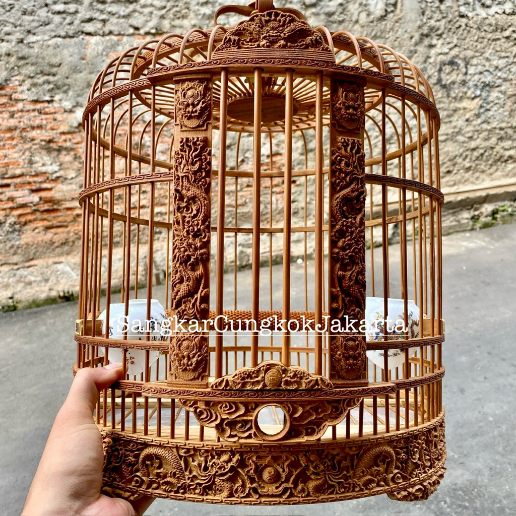Sangkar Cungkok Ukir Naga D34 Hwamei Wambi Ori Vietnam