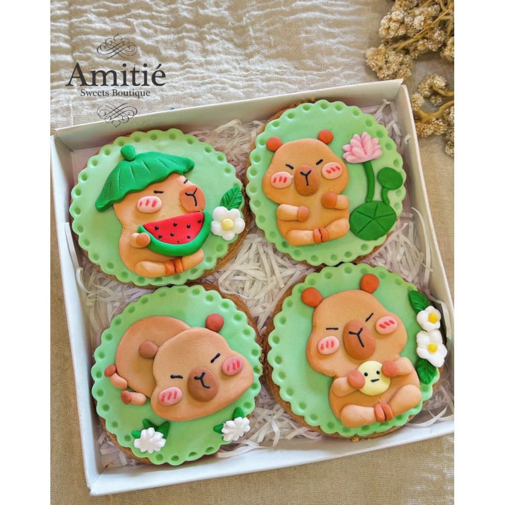 Capybara Cookies Deco isi 4 /  Cookies Hampers / Birthday Gift / Birthday Hampers / Kukis Natal / Bu