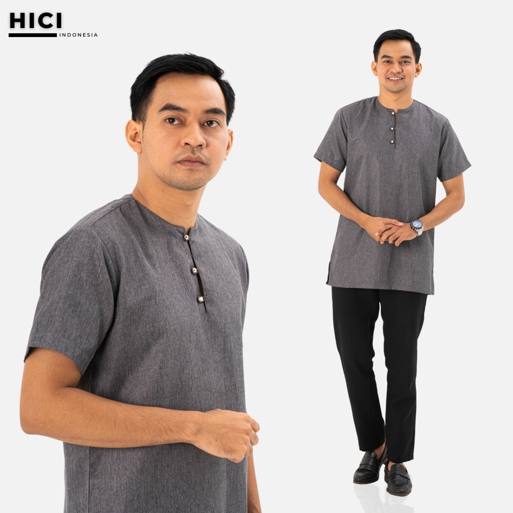 Hici Koko Ulin Black Tanpa Kerah Pria Dewasa Baju Kurta Bahan Madinah Vito