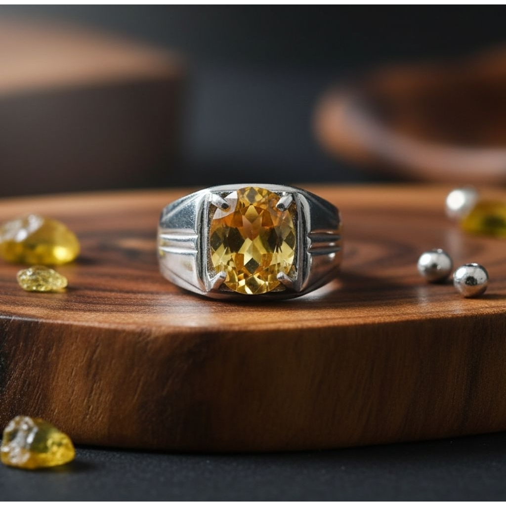 cincin permata cating yellow topaz ring monel