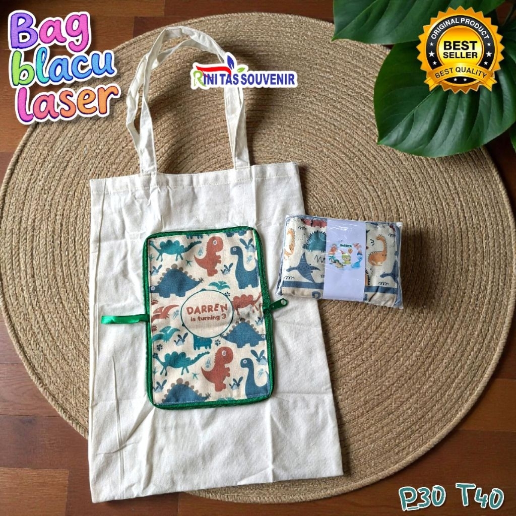 Tas Kantong Belanja Lipat Blacu Tas Souvenir Blacu Lipat Sablon Laser