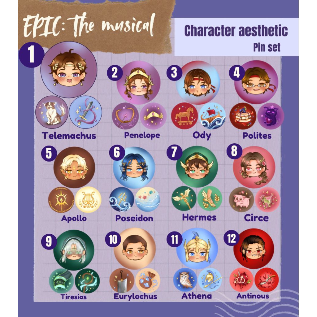 character aesthetic pin set Epic the musical / Pin set karakter Epic By Art_ Tenx