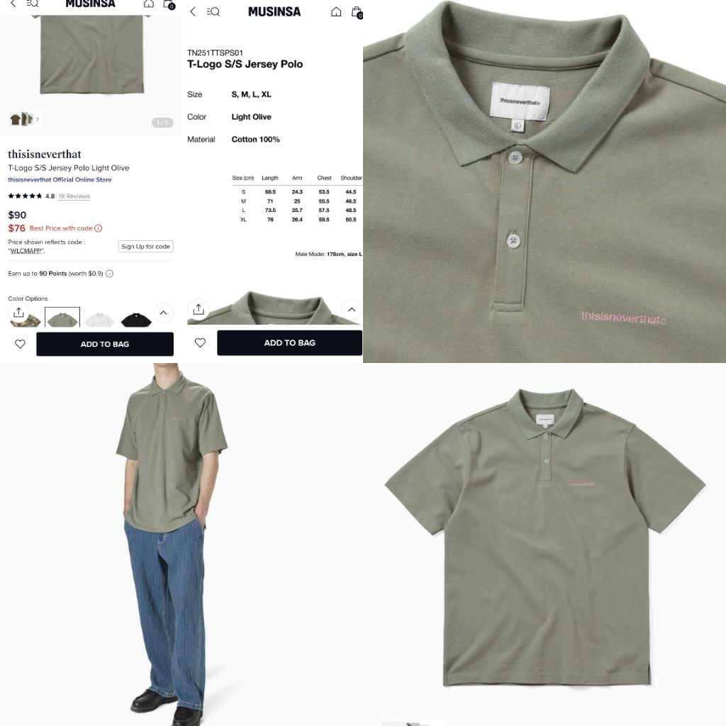 ThisIsNeverThat poloshirt light olive kaos kerah atasan casual work