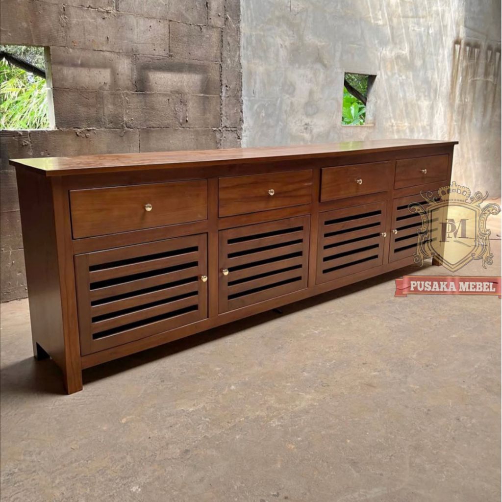 meja bufet cabinet tv kayu jati model minimalis, meja rak dapur kayu jati model minimalis