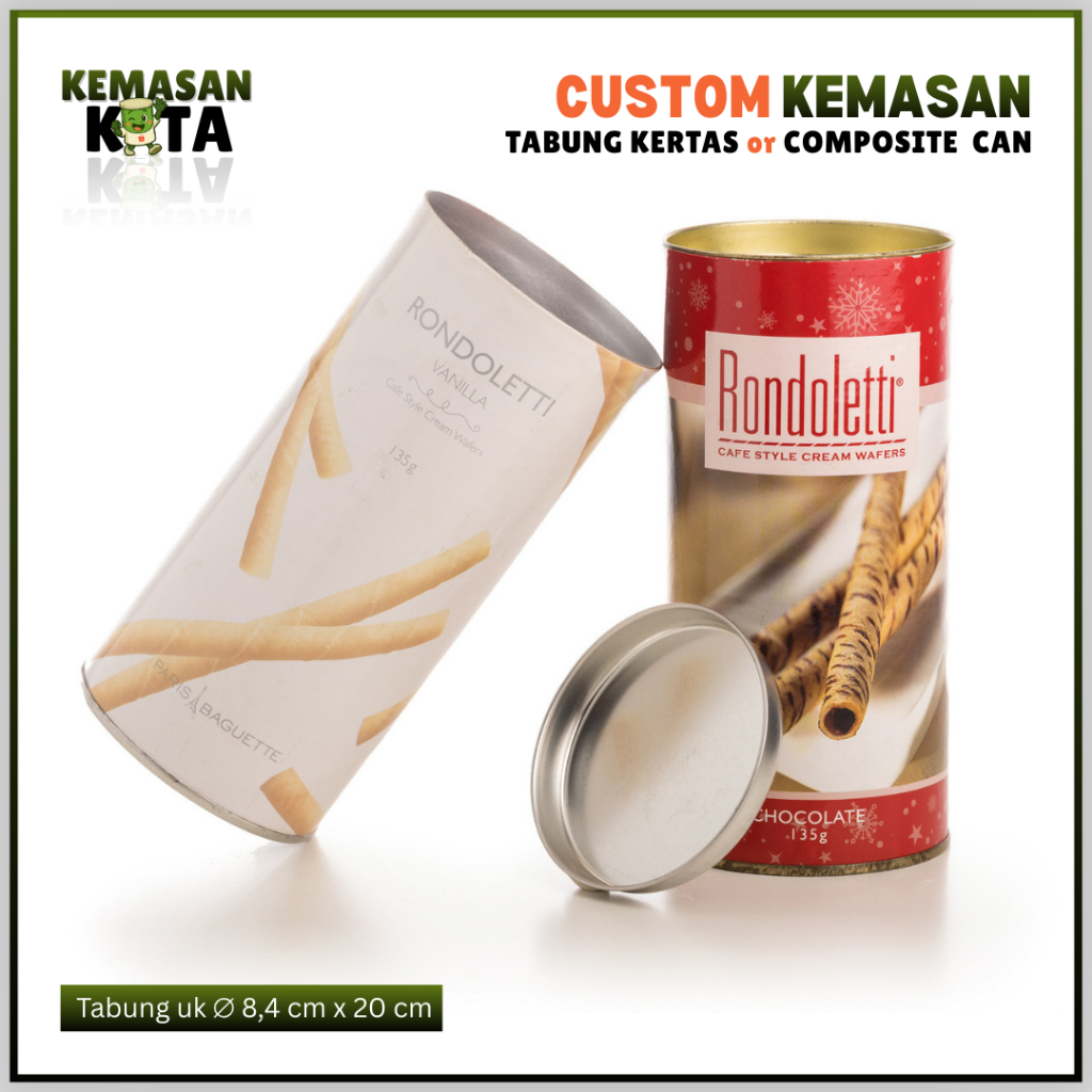 Tabung Kertas / Composite Can Premium Food-Grade 8.4 × 20 cm – Kemasan Aluma – Custom Polos / Cetak