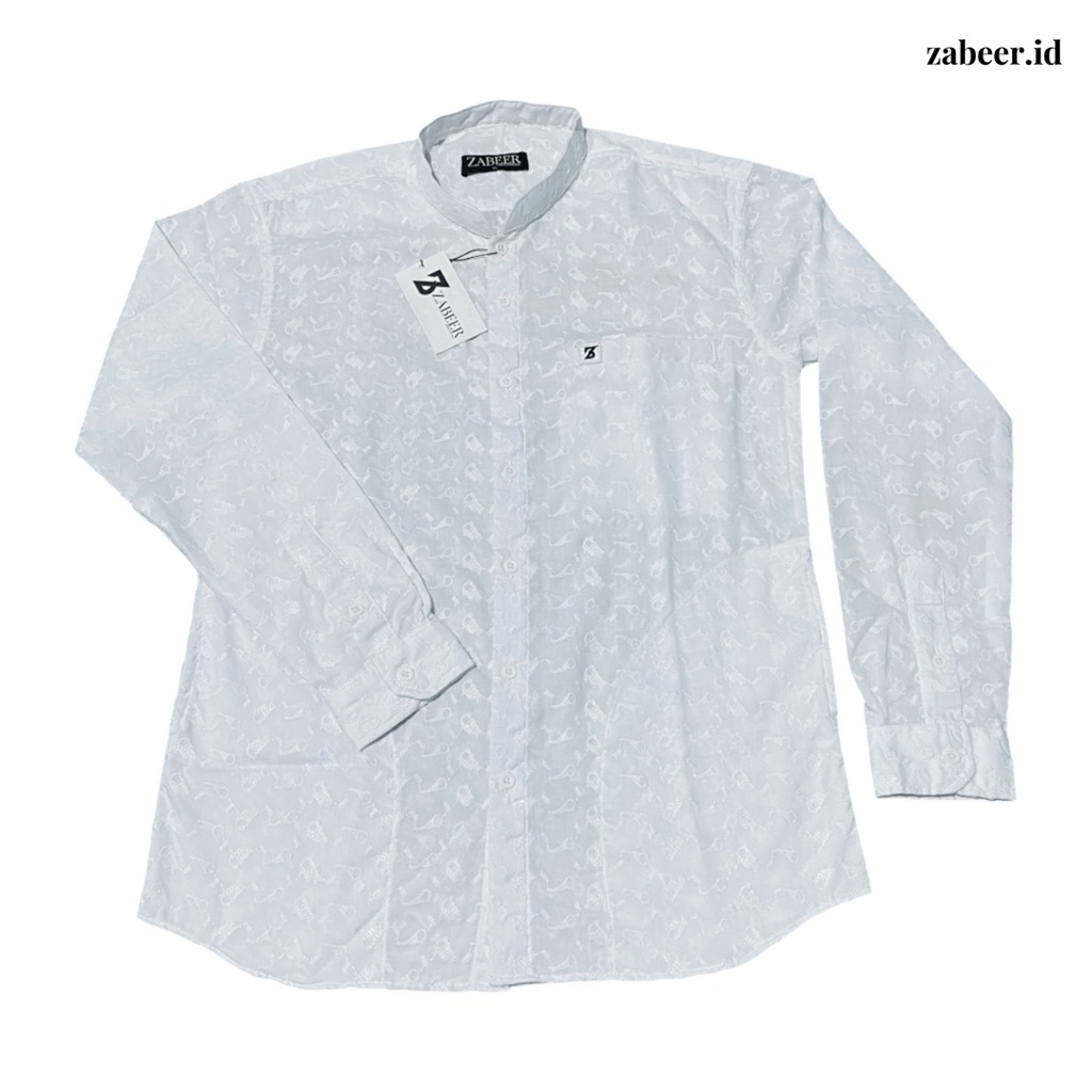 ZABEER Kemeja Koko Pria Brokat Putih - Star