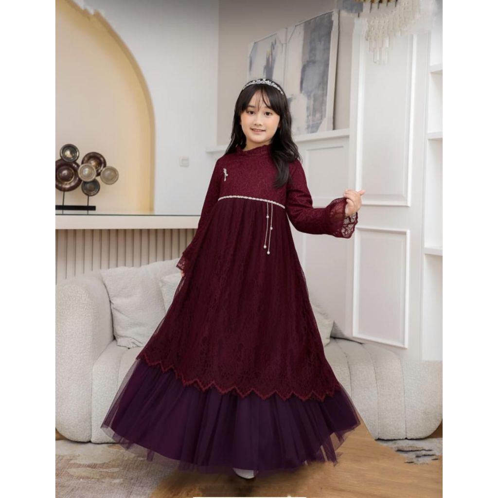 COD DRESS ANAK REMAJA USIA 7 8 9 10 11 12 TAHUN RENJANI DRESS BAHAN VELVET APLIKASI BROKAT GAMIS ANA