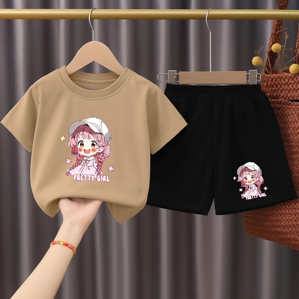 Setelan Anak Perempuan Lengan Pendek Baju Setelan Anak Perempuan