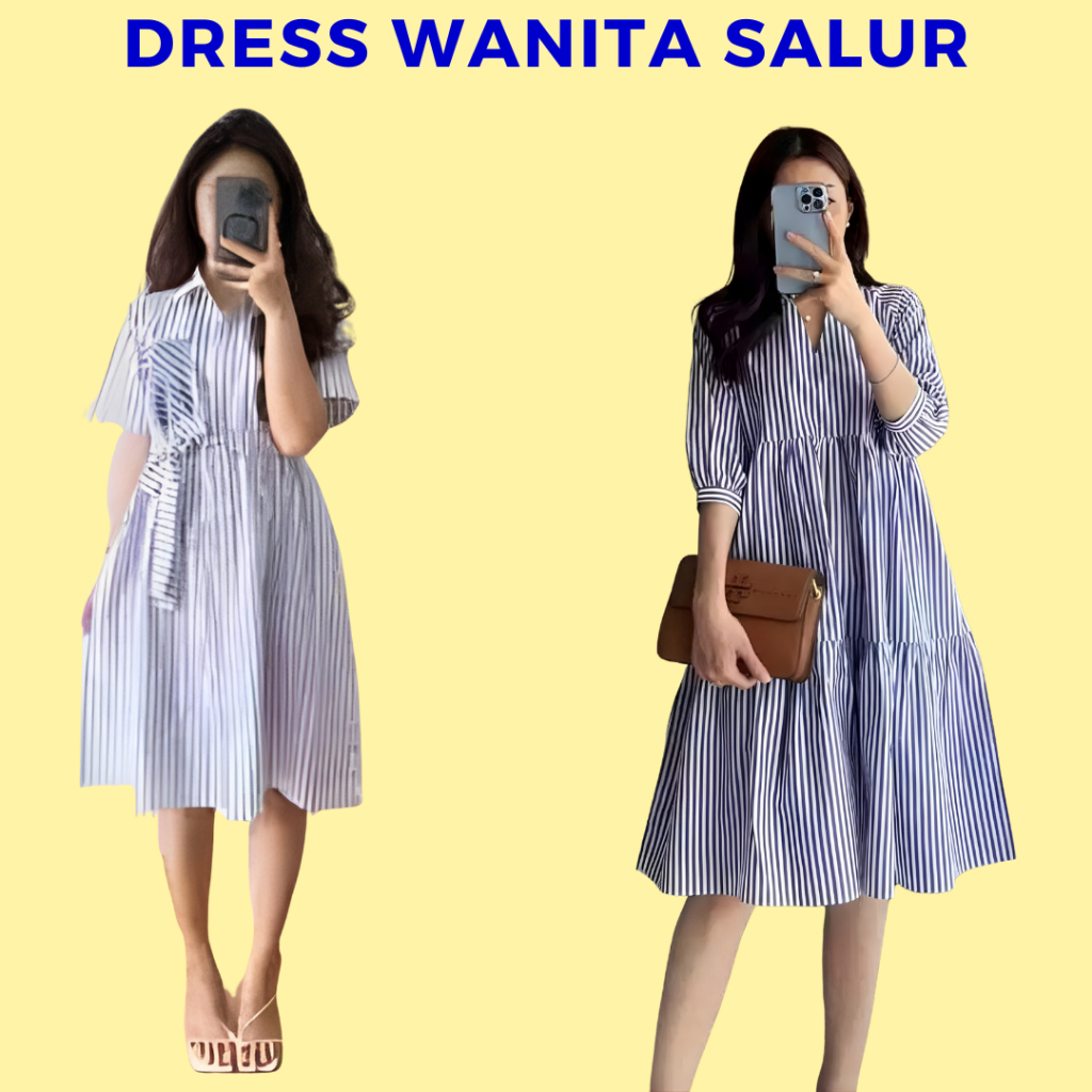Valerie Dress Salur Garis Stripe Midi Korea Wanita Katun Salur Import Ruffle Babydoll Casual