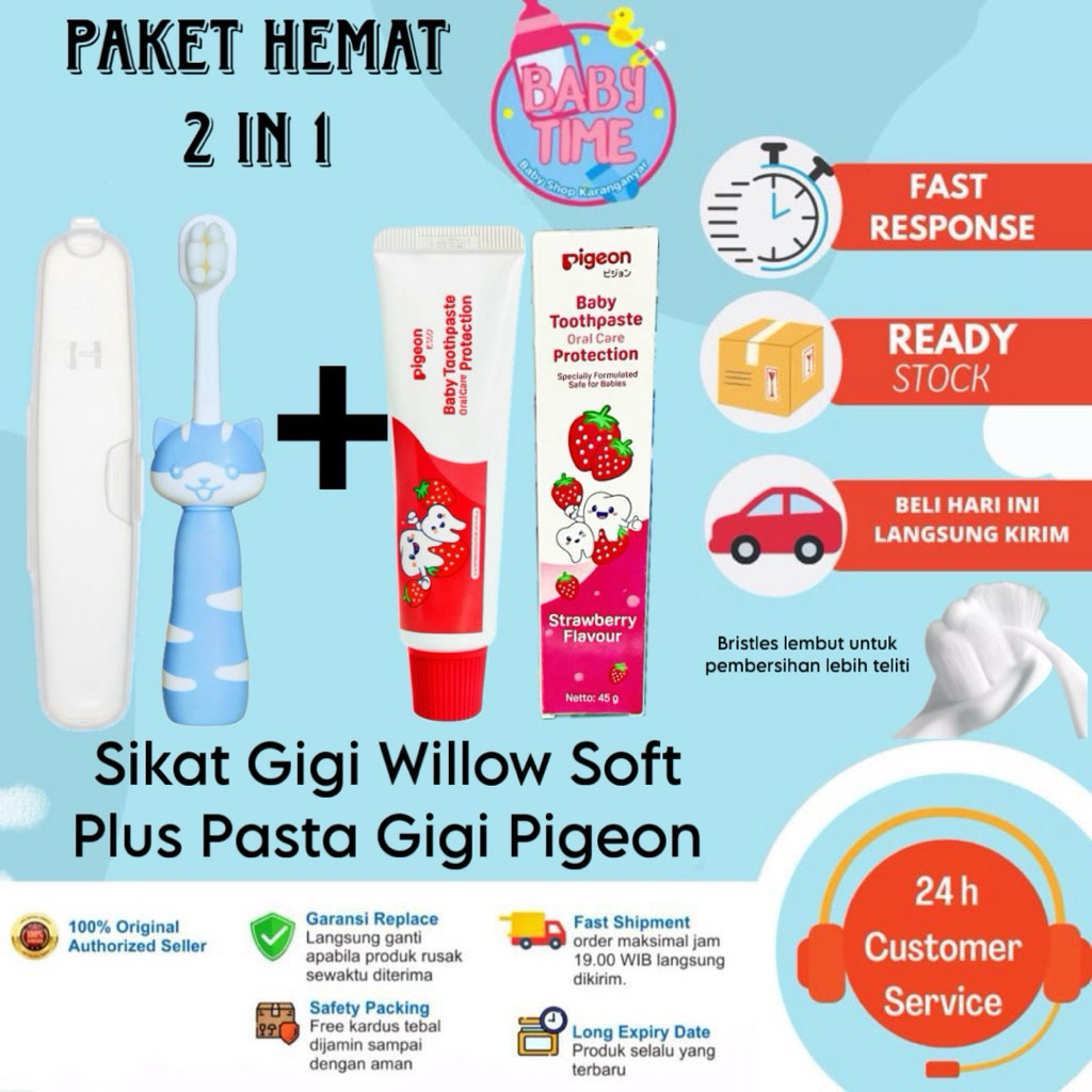 Paket Sikat Pasta Gigi Pigeon Bayi dan Sikat Gigi Willow Soft Bulu Lembut 2in1
