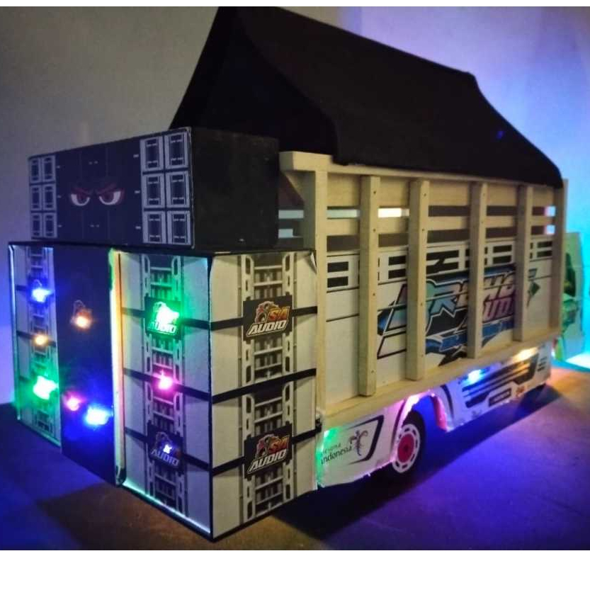 miniatur truk oleng musik sound bluetooth besar bahan full kayu panjang 55 cm pintu belkang bisa dib