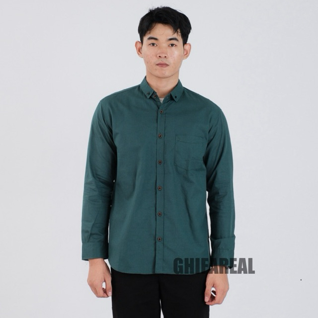GHIFAREAL - Kemeja Emerald Green Pria Lengan Panjang