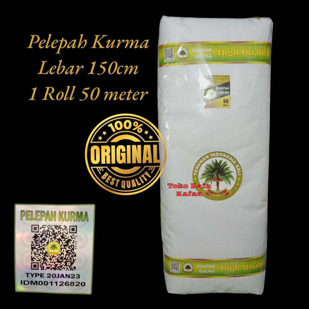 Kain kafan lebar 150cm - Kain mori - grosir kain kafan cap pelepah kurma