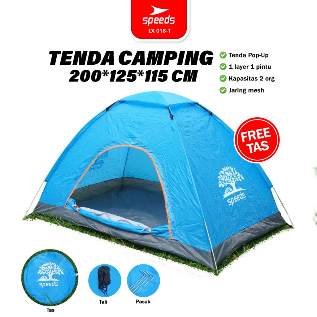 TERBARU SPEEDS Tenda Camping Biru Kapasitas 2 Orang Tenda Otomatis Outdoor & Indoor Tenda Gunung