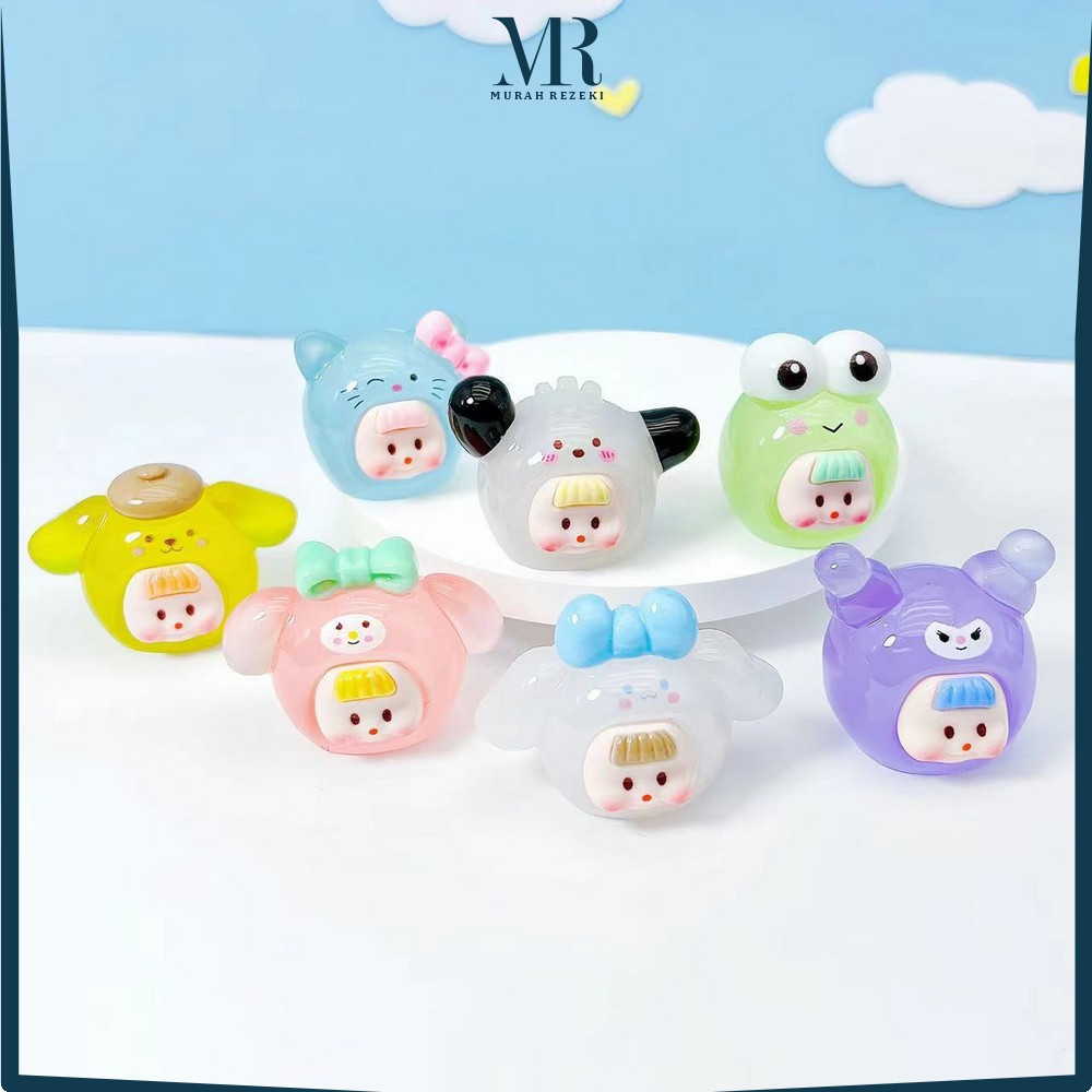 Kartun Cute 3D DIY Aksesoris Miniatur Karakter Resin Glow In The Dark / Ornamen Hiasan Desktop Dekor