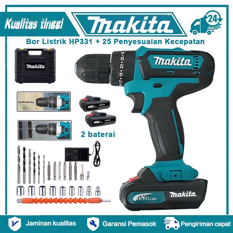Bor Listrik Makita HP331 Bor Listrik Obeng Bor Impact Set Alat Pengeboran Multifungsi Rumah Tangga
