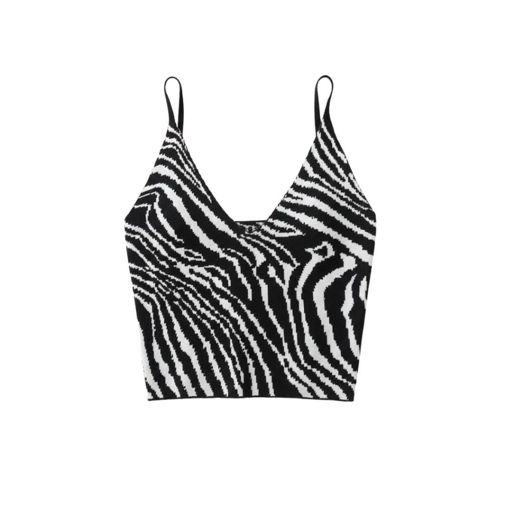 NIFTY.CO Tank Top Crop Wanita Motif Printed Zebra Tanktop Garis V Neck Fashion Atasan
