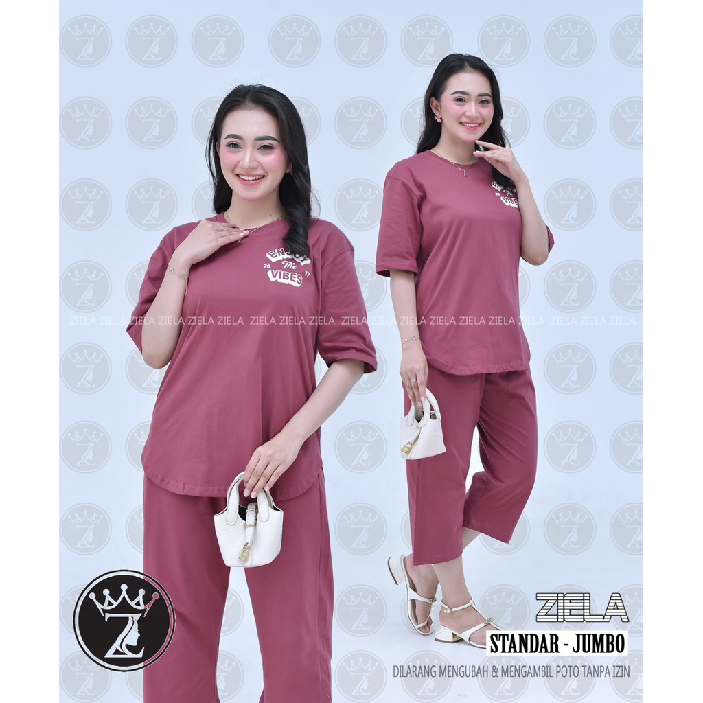 ZIELA SET COMBED PENDEK/ONE SET KAOS COMBED 7/8 ORY ZIELA/SET WANITA BAHAN KAOS