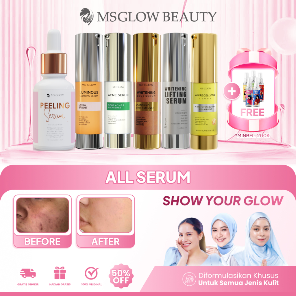 MS GLOW BEAUTY ALL SERUM MELEMBABKAN MENGHILANGKAN FLEK HITAM MENGATASI PORI PORI BESAR DISKON