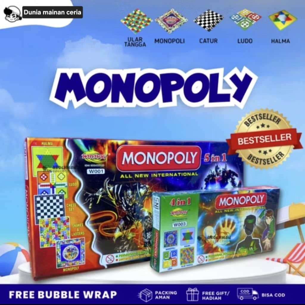 Mainan Monopoli 5in1 Mancanegara - Permainan Monopoly Anak Internasional Jumbo
