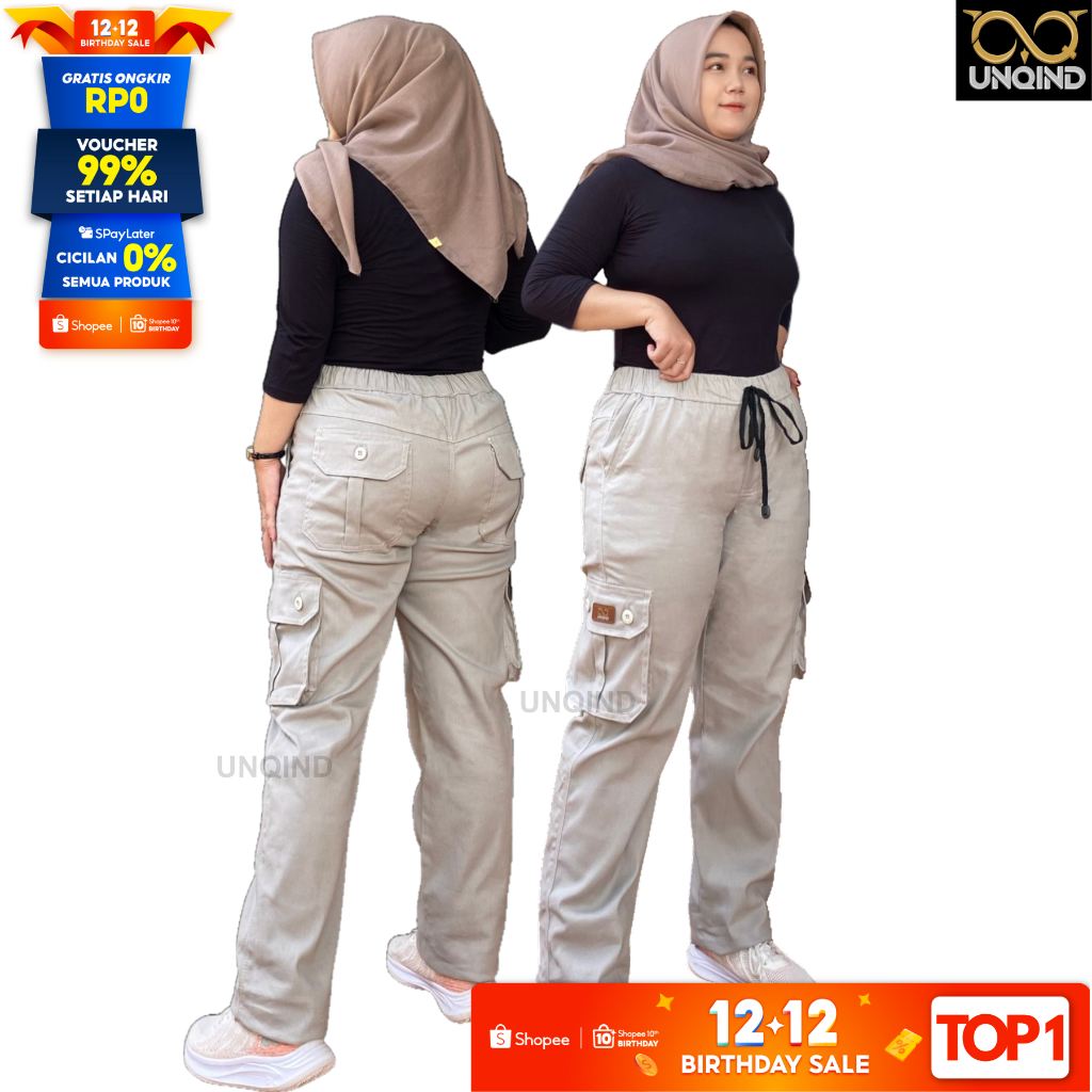 UNQIND - Celana Cargo Wanita Jumbo Twill Stretch - Celana Panjang Wanita Jumbo Melar