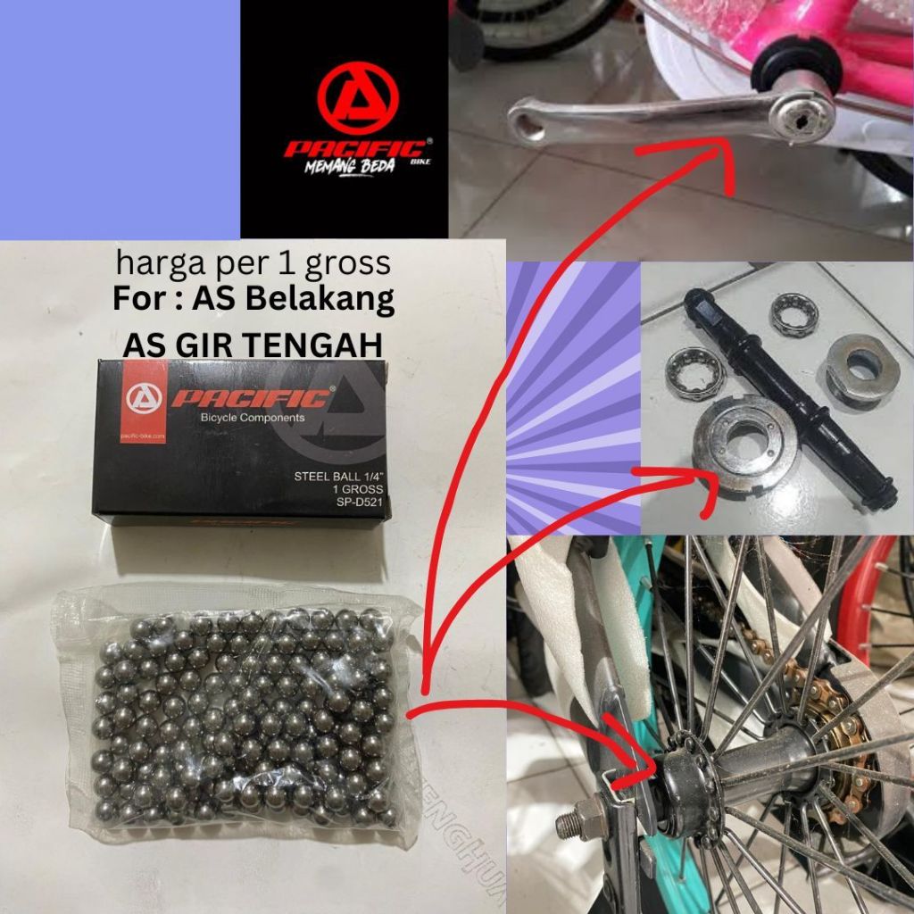 PACIFIC SP-D521 Pelor As Roda Belakang As tengah Sepeda Universal 1 Gross 144 PCS Uk 1/4