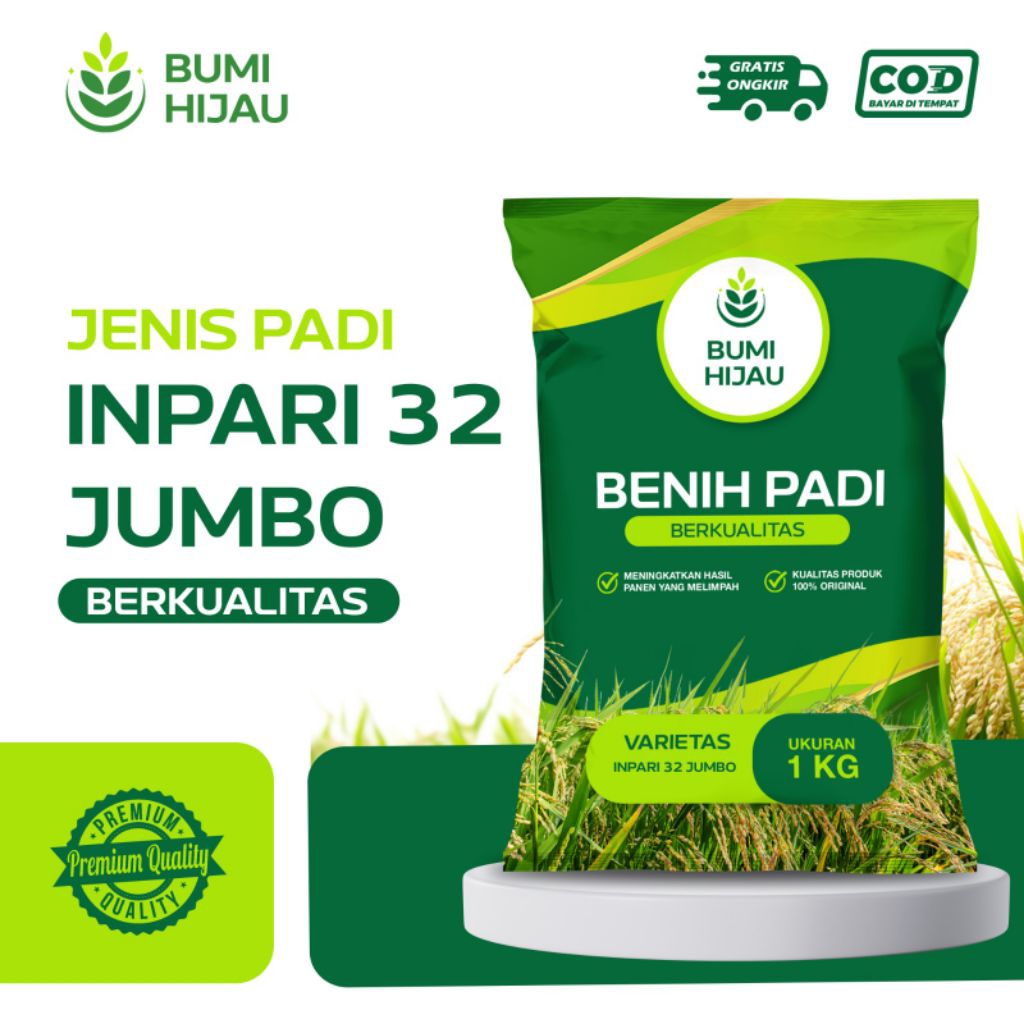 BIBIT PADI BENIH PADI INPARI 32 JUMBO KEMASAN 1KG KUALITAS SUPER PREMIUM