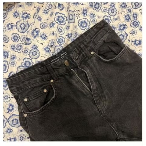 stradivarius straight baggy jeans black denim