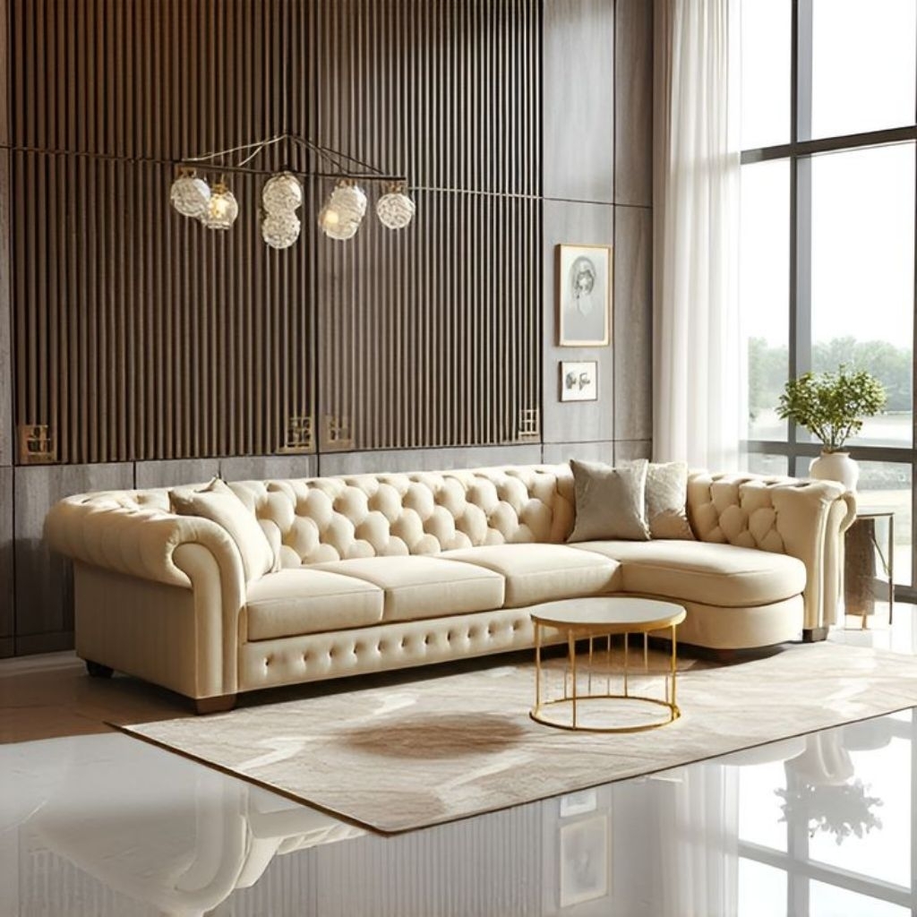 sofa L minimalis modern desain kancing  sofa untuk ruang tamu minimalis