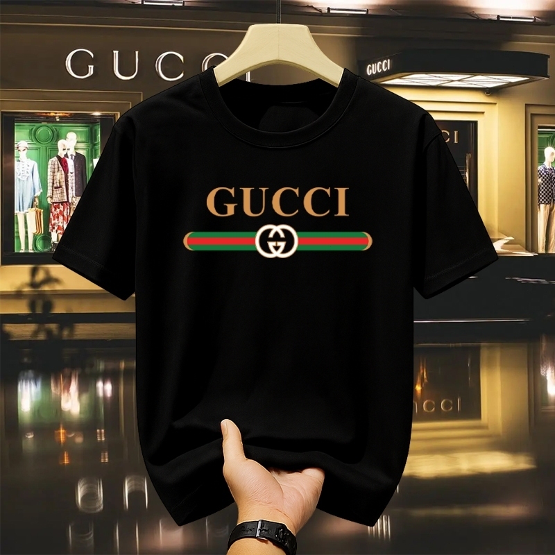 COD kaos pria jumbo katun combed kerah bundar ukuran besarTren Huruf GUCCI Kemewahan Internasionalka