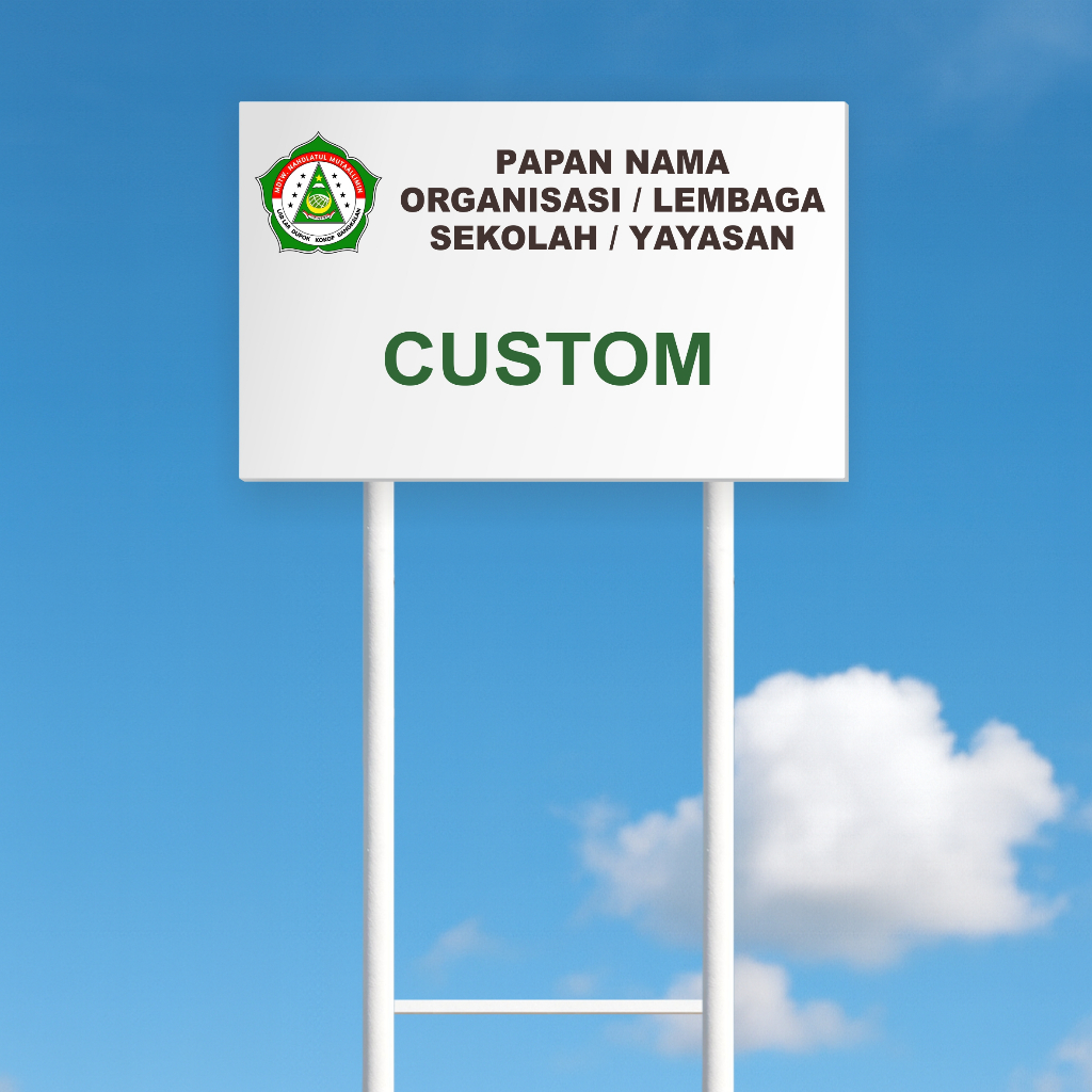 Papan / Plang Nama Custom 120 x 80 cm + 2 Tiang Double Besi Fullset