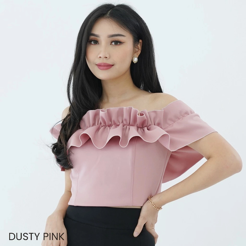 OPHELIA TOP - BAJU ATASAN CROP SABRINA ELEGAN KOREAN STYLE SLIM