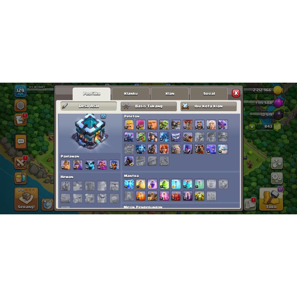 akun coc th 13 semi max spek gg level pahlawan tinggi aman no hackback