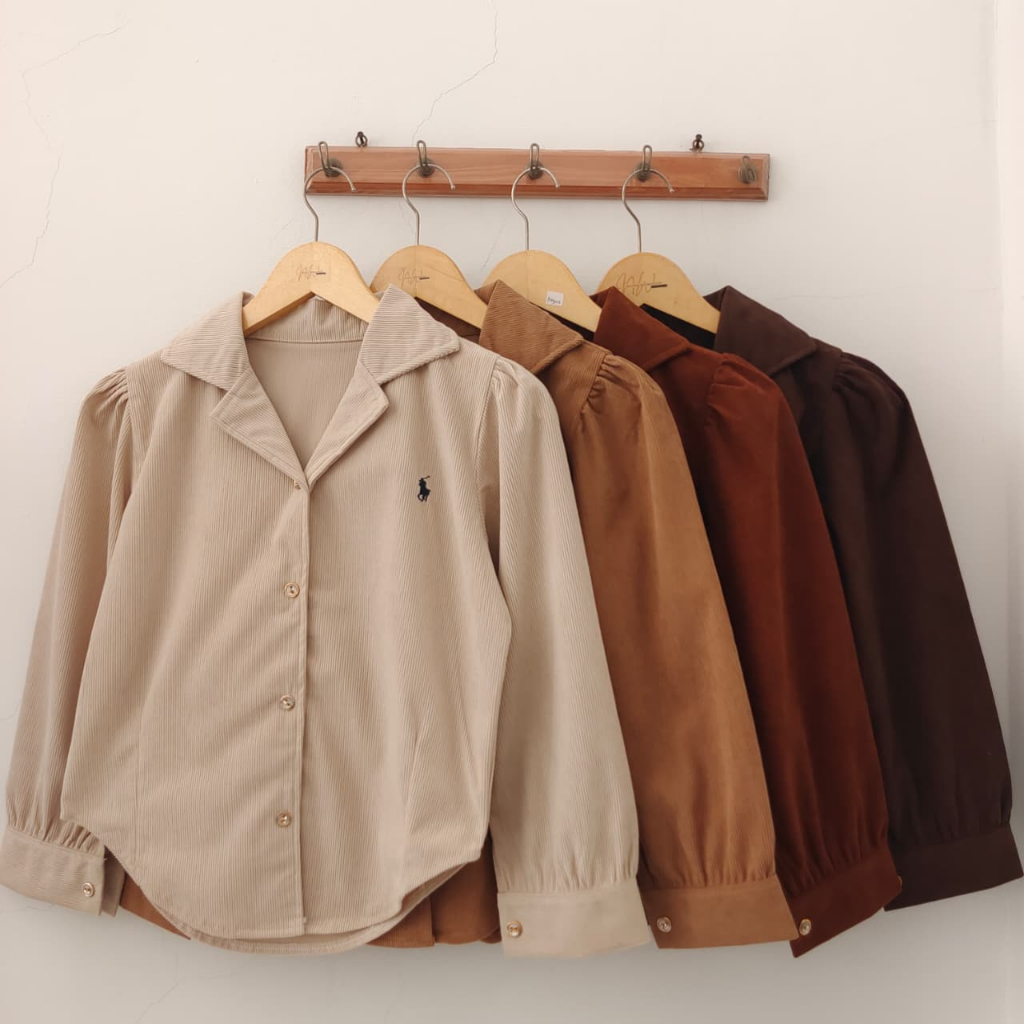 crop blouse corduroy lapel collar | blouse corduroy | atasan crop corduroy