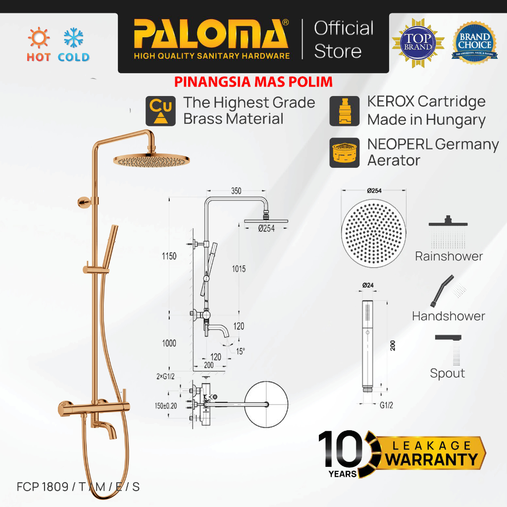 Paloma Shower Tiang Kamar Mandi Panas Dingin Everose Gold || Fcp 1809E