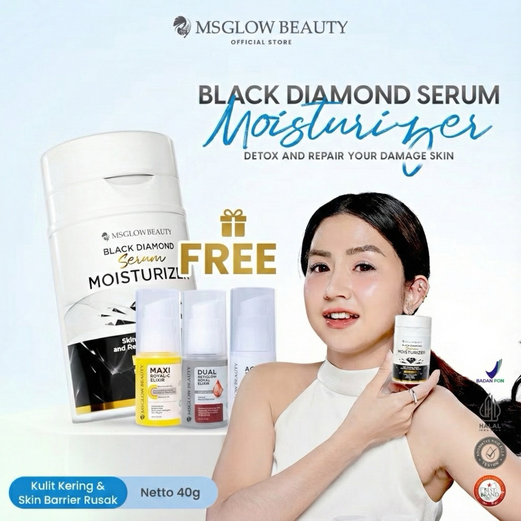 MS GLOW Moisturizer Black Diamond Serum Moisturizer Yuzu 40g - Cream Pelembab Wajah Skin Barrier Rus