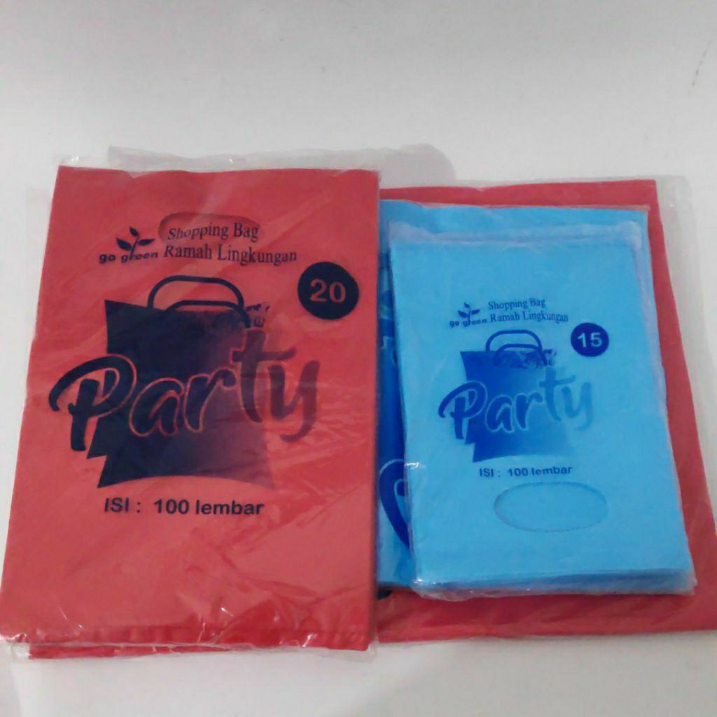 PLASTIK SHOPPING BAG PARTY @100 LEMBAR UKURAN 15X22, 20X30, 25X25, 30X40