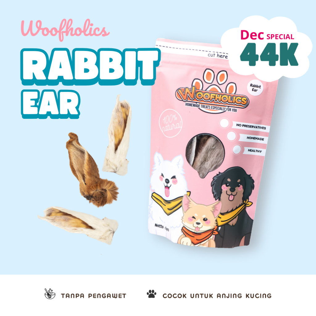 Woofholics Rabbit Ear / Kuping Kelinci / Cemilan Anjing Dog Snack Gigitan Anjing / Snack Anjing