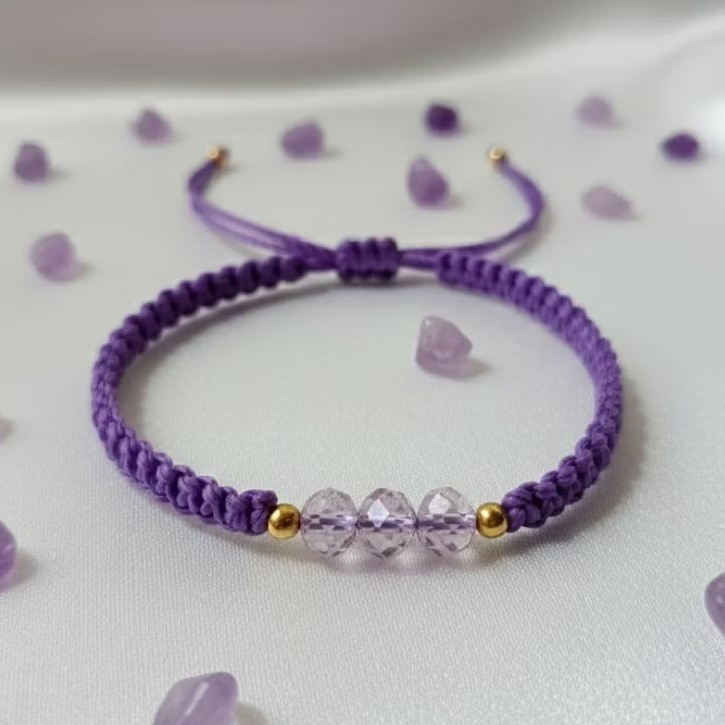 Gelang Tali Batu Crystal Ceko ( Ungu )