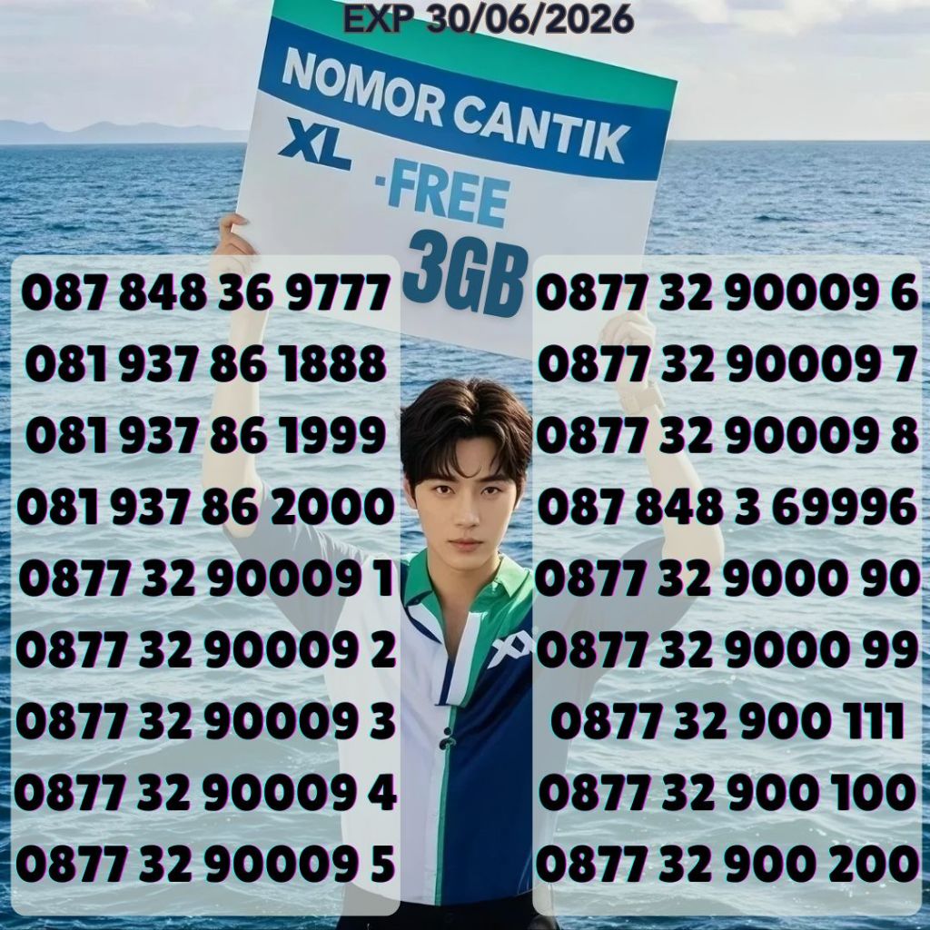 Nomor Cantik XL Seri 0877 32 9000 XX Bonus 3GB Harga 55ribu