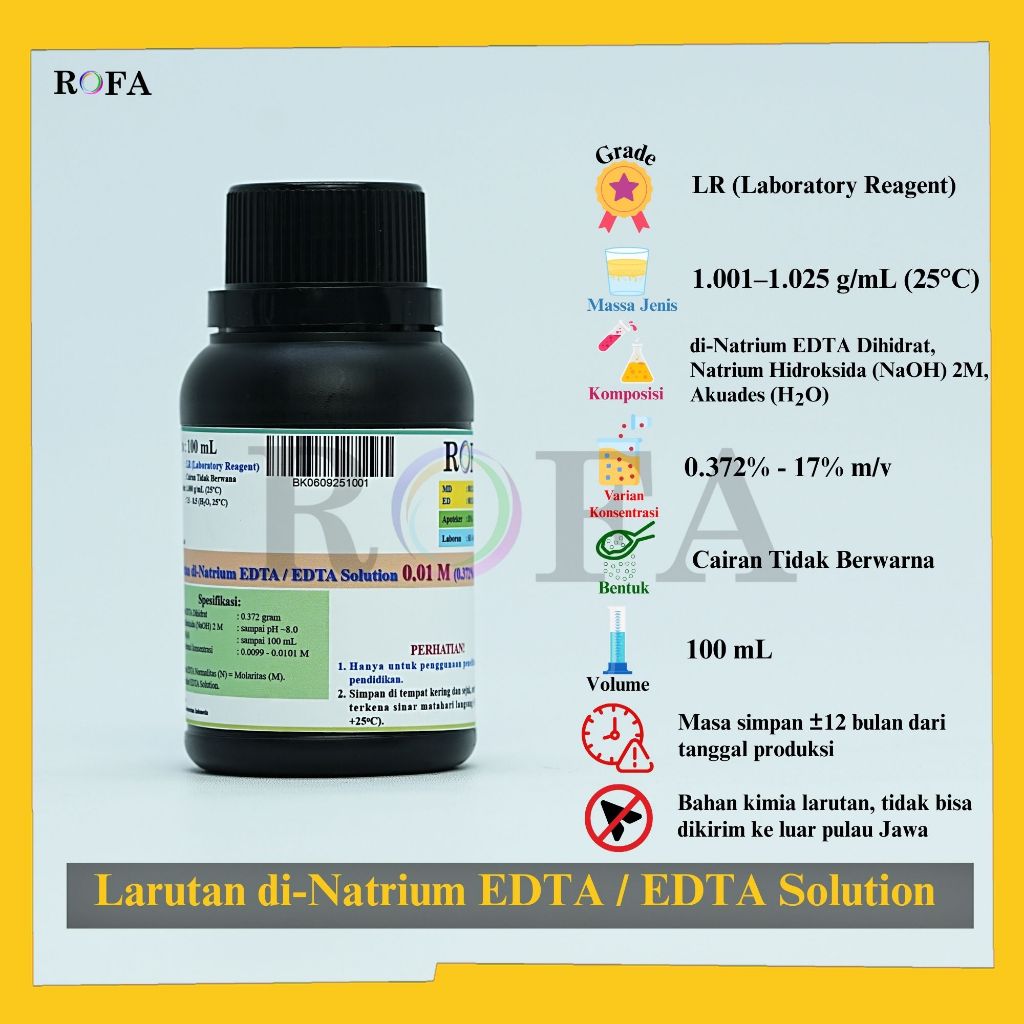 ROFA Larutan EDTA / EDTA Solution / Dinatrium EDTA / Na2EDTA 0.01 M - 17% 100 mL