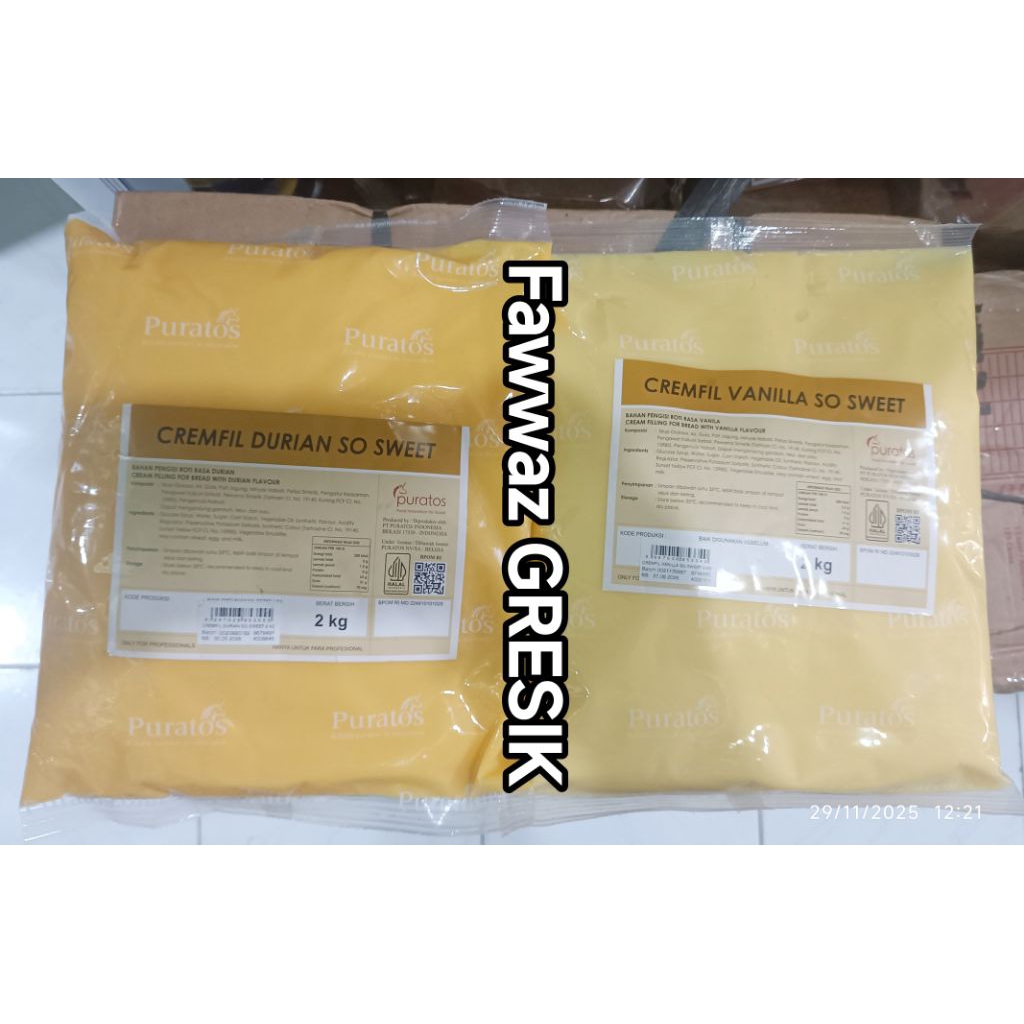 Puratos Cremfil So Sweet 2Kg Selai Isian Roti Donat  Durian Vanilla - Cremfil Filling - Vla 2 Kg - S