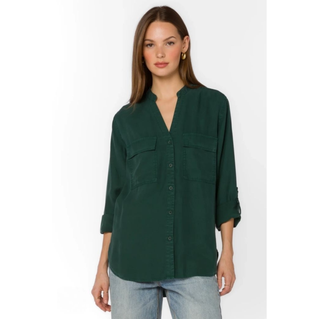 Atasan Wanita Blouse Hijau Botol Lengan Panjang Premi