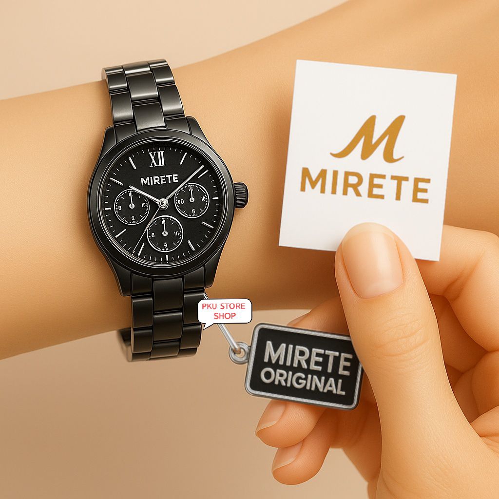 Jam Tangan Wanita MIRETE Original Elegan Tahan Air Stainless Steel Hitam