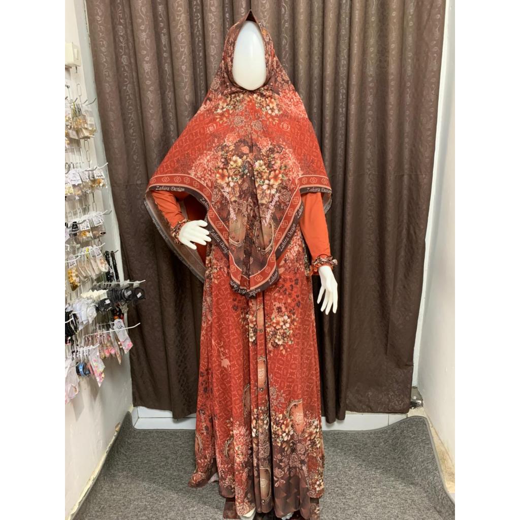 Gamis Dress Muslim Syar'i Set Khimar Oval Motif Digital Printing